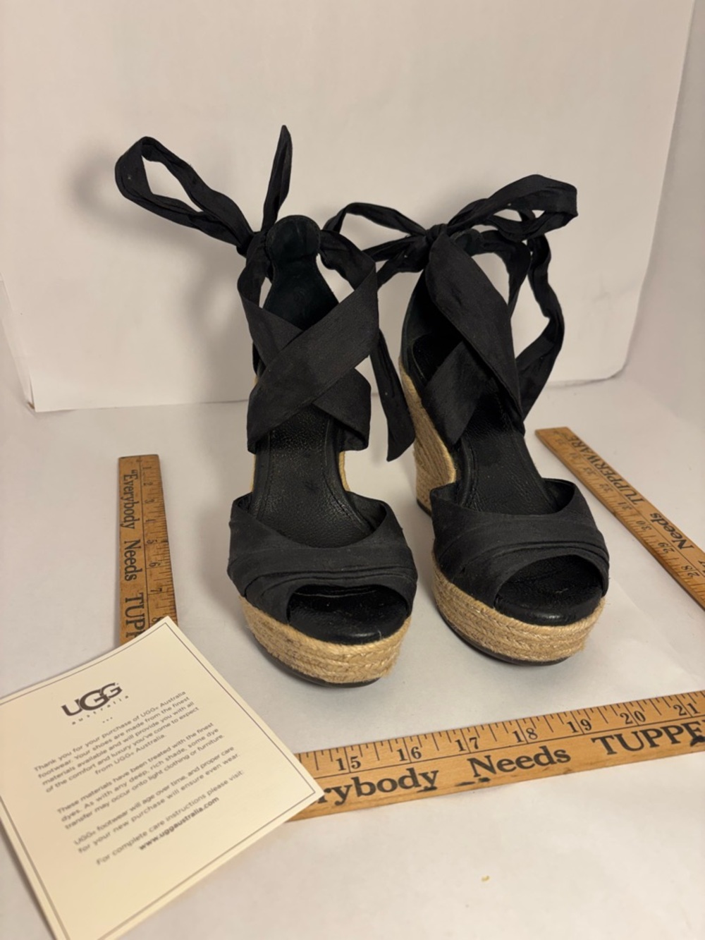 UGG Black Espadrille Ankle-Tie Wedge Sandals